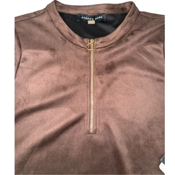 NWT Andrew Marc Chocolate Brown Suede Half Zip Dress w/Pockets - Women’s XL - Picture 5 of 13